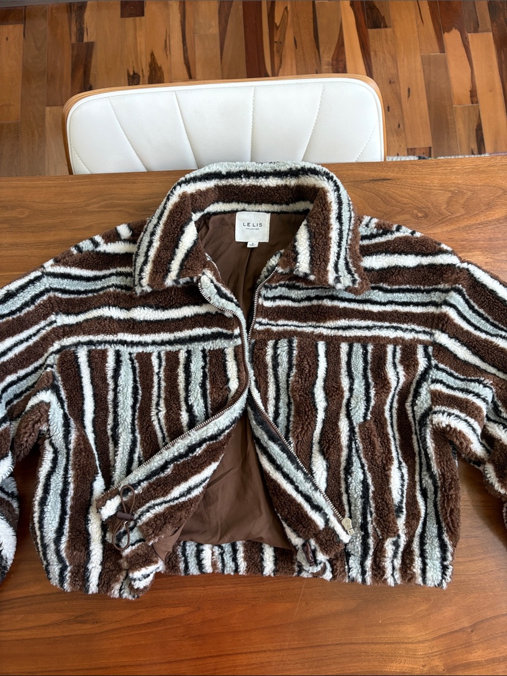 Le Lis Striped Teddy Faux Shearling Cropped Jacket Size Small - Picture 3 of 8